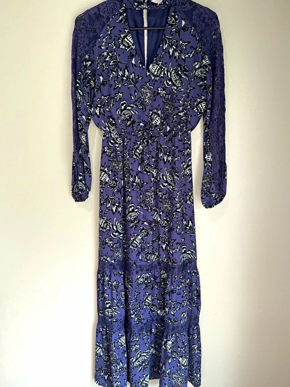 belle sky Purple Floral Lace-Trim Maxi Dress